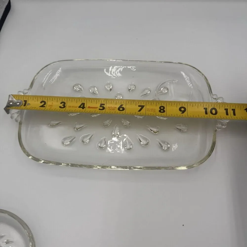 Vintage Hazel Atlas Tear Drop Glass Luncheon Snack Dessert Tray and Cup Set
